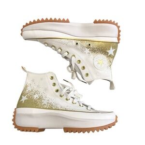 Converse 10.5 NWOT Run Star Hike Platform Gold Embroidered Stars Womens Sneakers